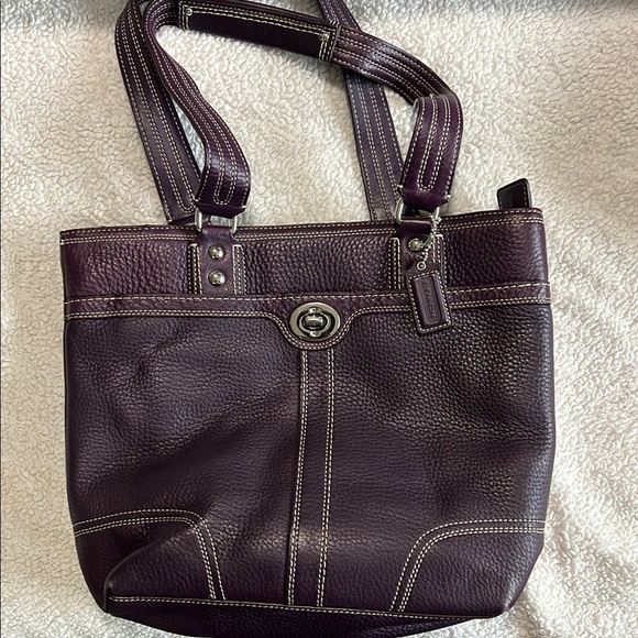 Coach Purple Pebbles Leather Tote Bag - Picture 1 of 13